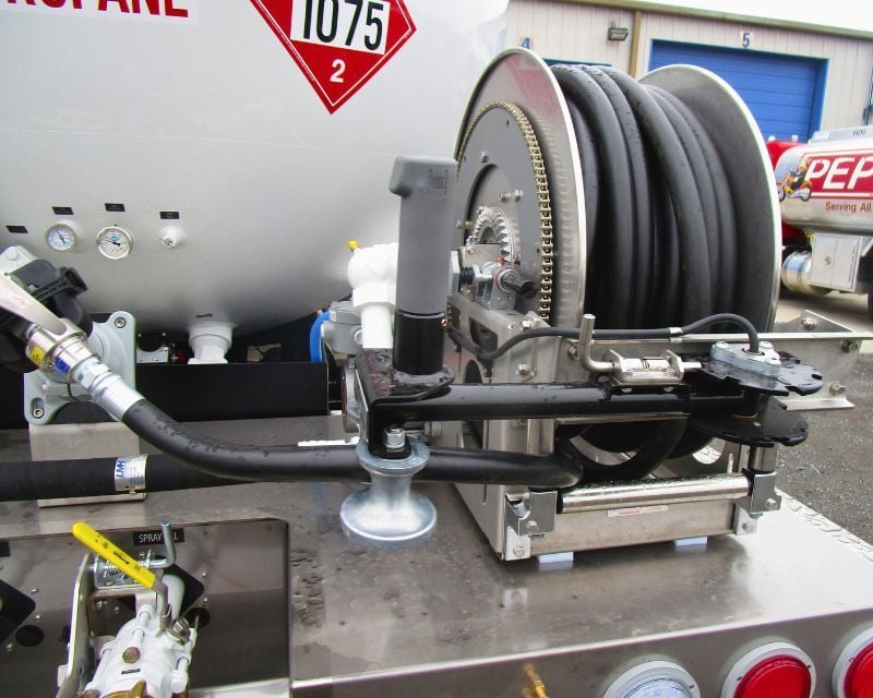 Guidemaster on blueline bobtail hose reel.