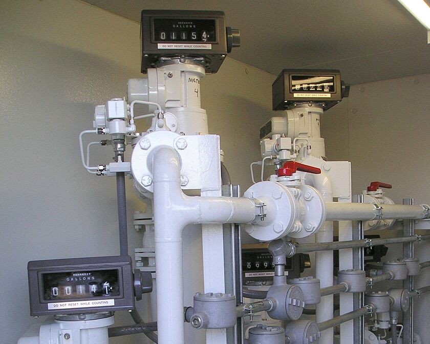 Biodiesel blending skid installed inside an enclosure.
