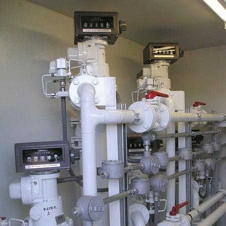 Biodiesel blending skid installed inside an enclosure. card-biofuel-blending-skids