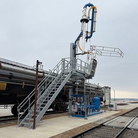 Ethanol plant with rail load-out skid. 