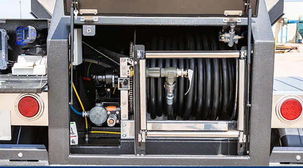 Metered Transport feature 150ft hose reel roller systerm by Westmor