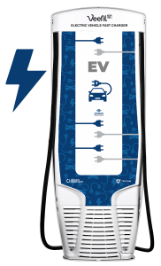 dispenser EV charging with lightning bolt back of pump by Westmor